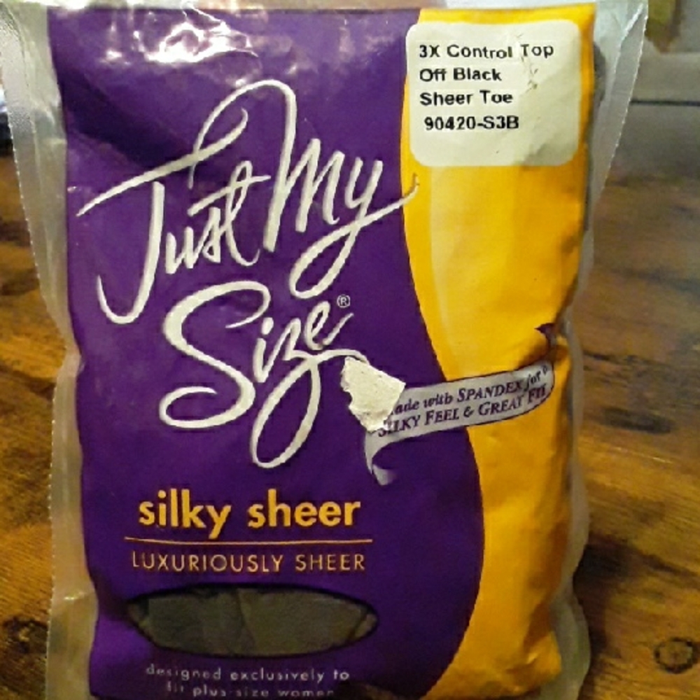 NWT 3X Just My Size Off Black Control Top Sheer Toe Silky Sheer Pantyhose